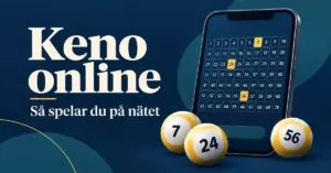 Illustration av en mobil med Kenonummer och tre numrerade bollar intill texten ”Keno online – Så spelar du på nätet”.