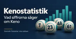 Kenobollar framför ett stiliserat stapeldiagram med rubriken Kenostatistik och budskapet att statistik inte förändrar oddsen.