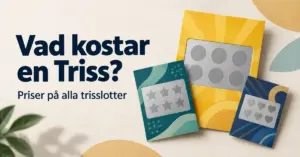 Tre illustrerade skraplotter i olika storlekar bredvid texten ”Vad kostar en Triss?” och ”Priser på alla trisslotter”.